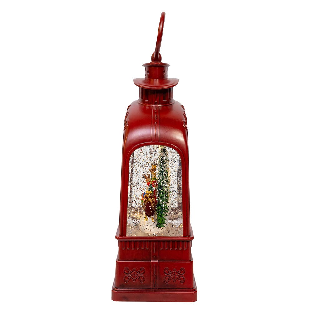 Kurt Adler 6.5-Inch Battery Operated USB LED Lighted Santa on Sleigh Lantern with Spinning Glitter Water